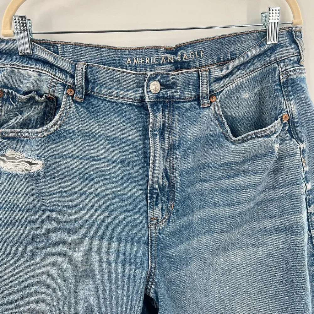 American‎ Eagle AEO highest rise baggy straight leg distressed jeans boho 16